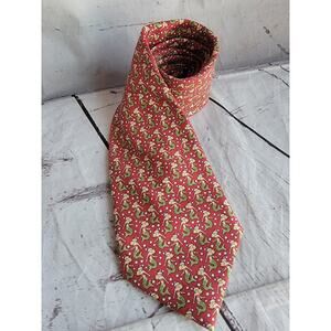 Vineyard Vines red silk tie mermaids in Santa Claus hatChristmas pattern Red